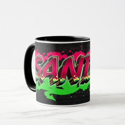 Sandra Vorname Name Graffiti red green Tasse (Vorderseite Links)
