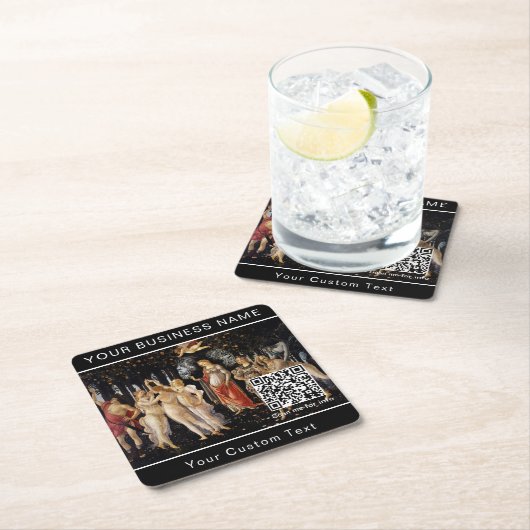 Sandro Botticelli - La Primavera - QR-Code Rechteckiger Pappuntersetzer (Vor Ort)