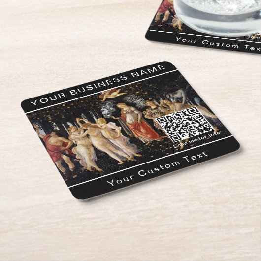 Sandro Botticelli - La Primavera - QR-Code Rechteckiger Pappuntersetzer (angewinkelt)