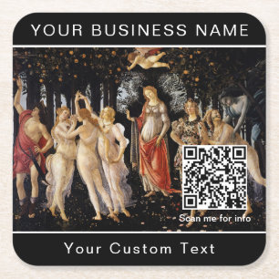 Sandro Botticelli - La Primavera - QR-Code Rechteckiger Pappuntersetzer