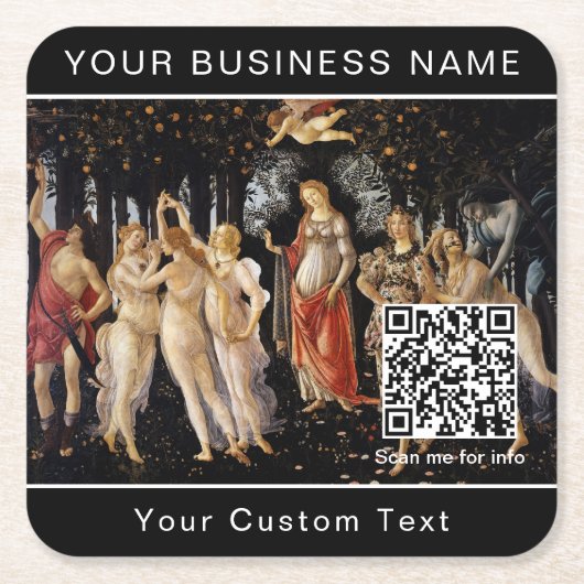 Sandro Botticelli - La Primavera - QR-Code Rechteckiger Pappuntersetzer (Vorderseite)