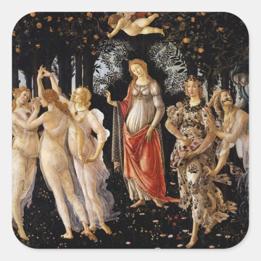 Sandro Botticelli - La Primavera Quadratischer Aufkleber (Vorderseite)