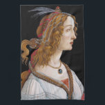 Sandro Botticelli - Portrait von Simonetta Vespucc Geschirrtuch<br><div class="desc">Idealisiertes Portrait einer Frau / Portrait von Simonetta Vespucci als Nymph - Sandro Botticelli,  Mixed Technique on Poplar Wood,  1480-1485</div>