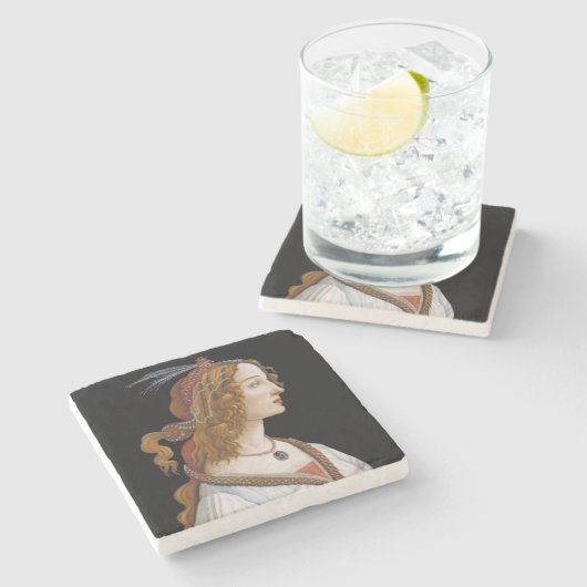 Sandro Botticelli - Portrait von Simonetta Vespucc Steinuntersetzer (Seitenansicht)