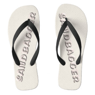 Sandsack mit weißem Sand, weite Flip Flops Badesandalen