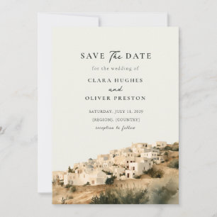 Sandstein Staubblau Griechisches Insel-Dorf Hochze Save The Date