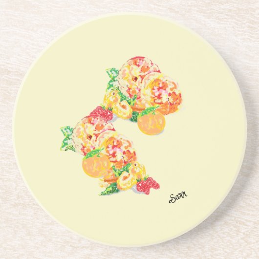 Sandstein-Untersetzer: Farbige Früchte Getränkeuntersetzer (Vorne)