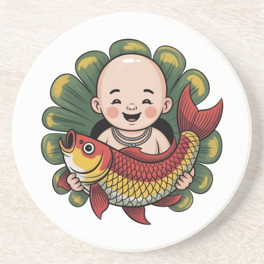 Sandstein Untersetzer | Niedlicher Junge mit Lucky (Vorne)