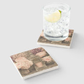 Sandstein Untersetzer Peonies, Lanterns und Crates (Seitenansicht)