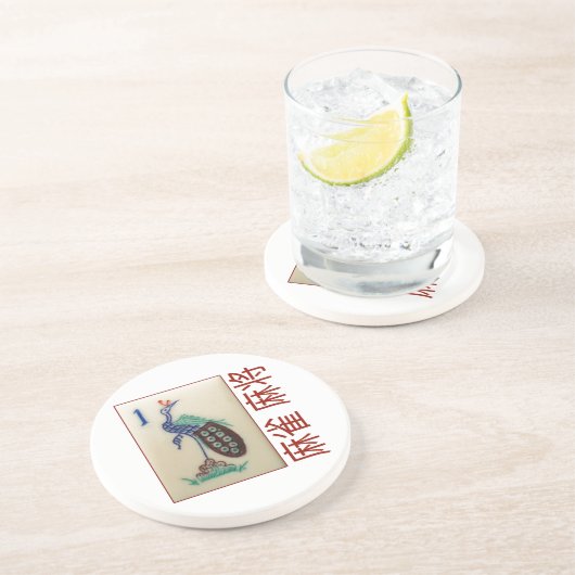 Sandstein-Untersetzer - Pfaufliese mit 麻雀麻将 Getränkeuntersetzer (Seite)