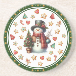 Sandstein-Untersetzer Schneemann und Weihnachtskek Getränkeuntersetzer