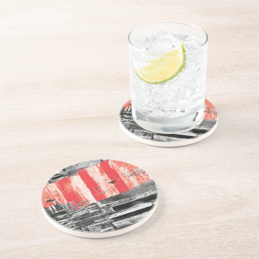 Sandstone Coaster – Red Pulse Abstract Design Getränkeuntersetzer (Seite)