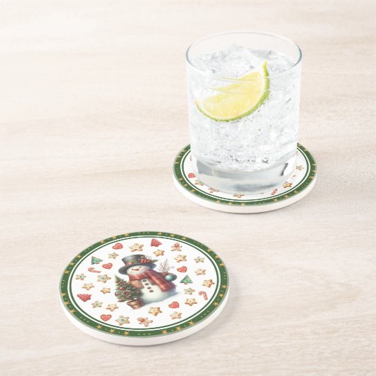 Sandstone Coaster Snowman and Christmas Cookies Getränkeuntersetzer (Seite)