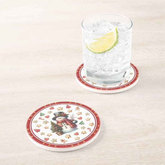 Sandstone Coaster Snowman and Christmas Cookies Getränkeuntersetzer (Seite)