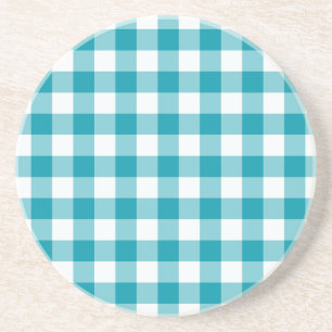 Sandstone Coaster, Teal Check Gingham Pattern Sandstein Untersetzer