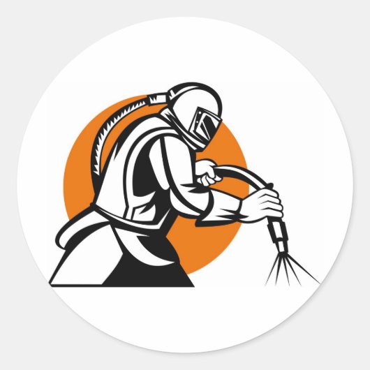 Sandstrahler-Sandstrahler-Retro Runder Aufkleber (Vorderseite)