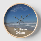 Sandstrand Blau und Weiß Moderner Foto Text Uhr (Vorderseite)