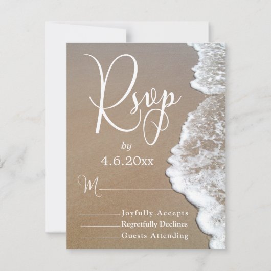 Sandstrand Foto/Typografie Hochzeitsszenario RSVP  (Vorderseite)