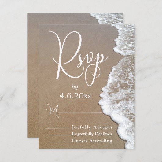 Sandstrand Foto/Typografie Hochzeitsszenario RSVP  (Vorne/Hinten)