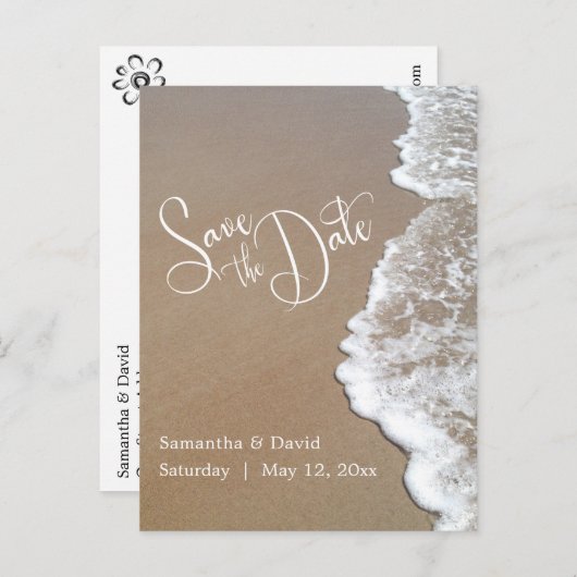 Sandstrand Hochzeit Save the Date 2b Ankündigungspostkarte (Vorne/Hinten)