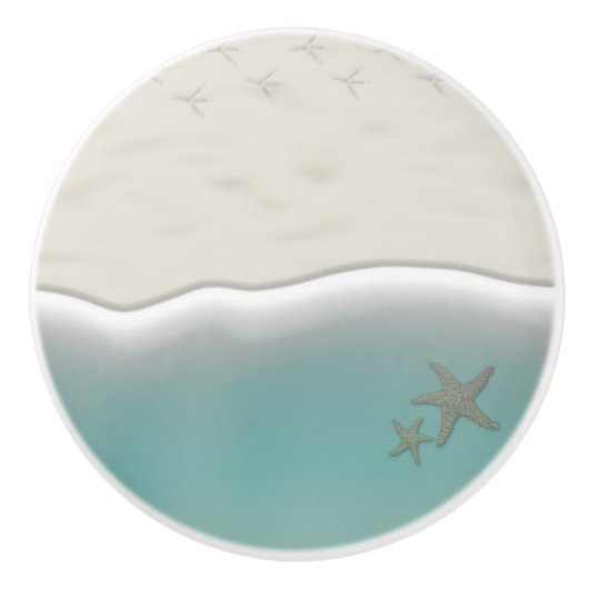 Sandstrand Meerwasser mit Seestern Keramikknauf (Vorderseite)