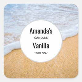 Sandstrand mit Foamy Surf Candle Business Quadratischer Aufkleber