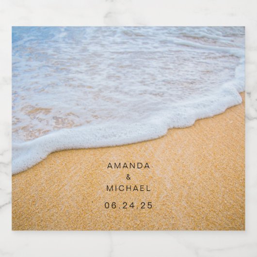 Sandstrand mit Foamy Surf Wedding Bierflaschenetikett (Einzelnes Label)