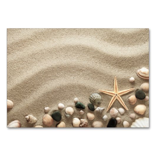 Sandstrand mit Muscheln und Starfish Tischnummer (Vorderseite)