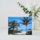 Sandstrand mit Palmen und Blick aufs Meer Postkarte (Stehend Vorderseite)