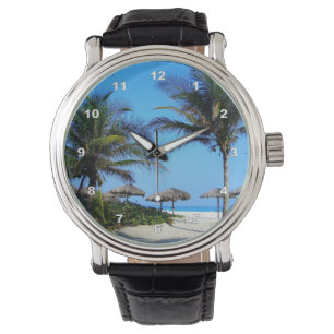 Sandstrand mit Palmen und Meerblick Armbanduhr
