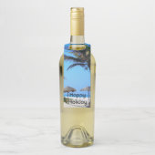 Sandstrand mit Palmen und Meerblick Flaschenanhänger (Auf Flasche)