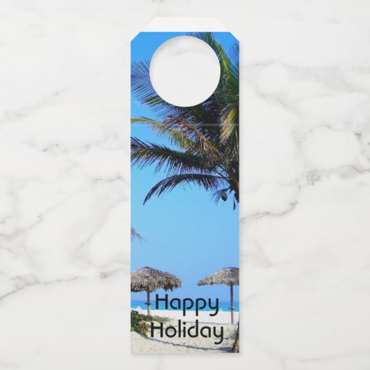 Sandstrand mit Palmen und Meerblick Flaschenanhänger (Vorderseite)