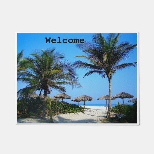 Sandstrand mit Palmen und Meerblick Fußmatte (Vorderseite)