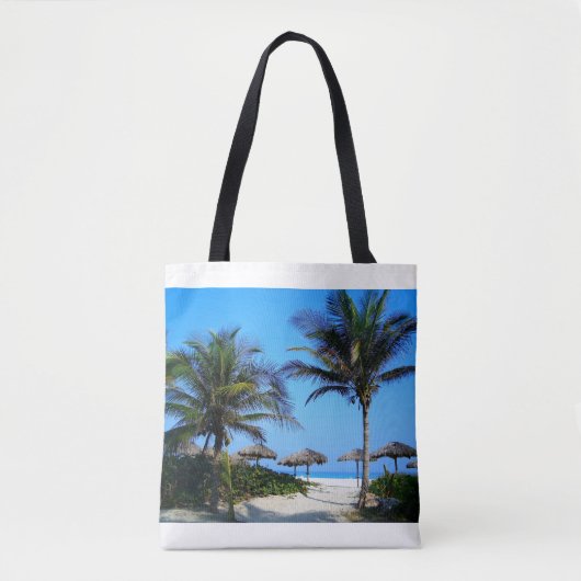 Sandstrand mit Palmen und Meerblick Tasche (Vorderseite)