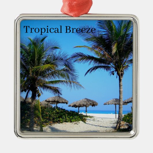 Sandstrand mit Palmen und Meta mit Meerblick Ornament Aus Metall (Vorne)