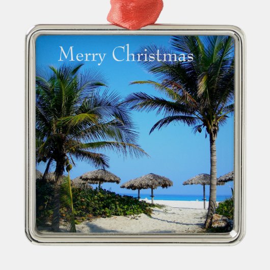 Sandstrand mit Palmen und Meta mit Meerblick Ornament Aus Metall (Vorne)