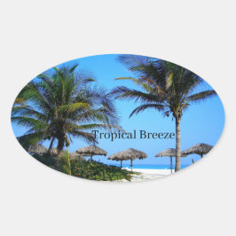 Sandstrand mit Palmen und Oval mit Meerblick Ovaler Aufkleber