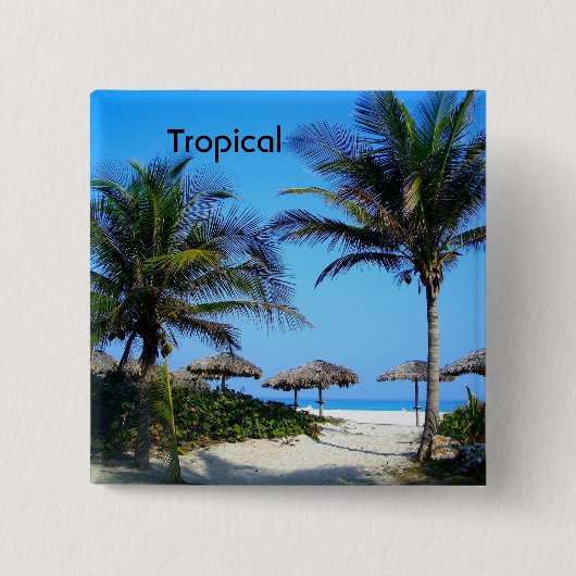 Sandstrand mit Palmen und Ozeansicht Button (Vorderseite)