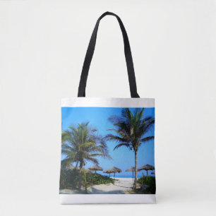 Sandstrand mit Palmen und Ozeansicht Tasche