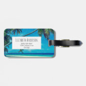 Sandstrand mit Tropical Palm Trees Monogram Gepäckanhänger (Rückseite horizontal)