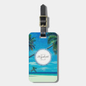 Sandstrand mit Tropical Palm Trees Monogram Gepäckanhänger (Vorderseite vertikal)