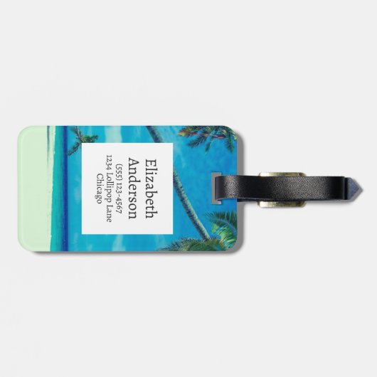 Sandstrand mit Tropical Palm Trees Monogram Gepäckanhänger (Rückseite horizontal)