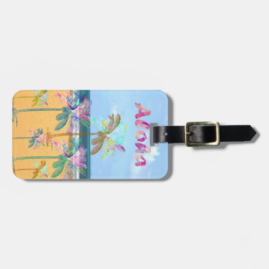 Sandstrand mit tropischen Palmen Gepäckanhänger (Vorderseite horizontal)