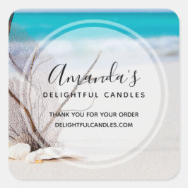 Sandstrand mit weißem Meer Quadratischer Aufkleber