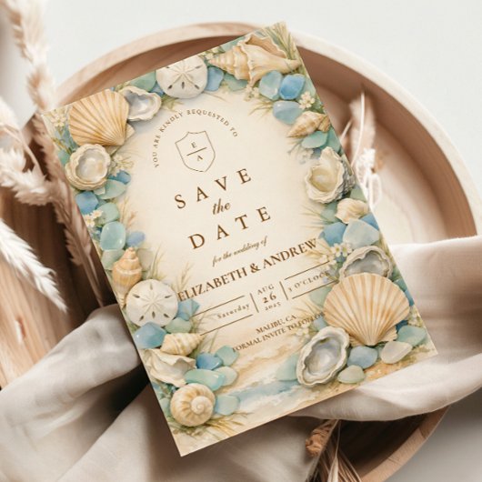 Sandstrand-Muschel-Hochzeit Save The Date