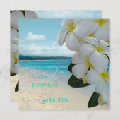 Sandstrand/Plumeria Hochzeit in Urlaubsort Einladung (Vorne/Hinten)