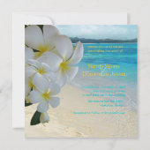 Sandstrand/Plumeria Hochzeit in Urlaubsort Einladung (Rückseite)