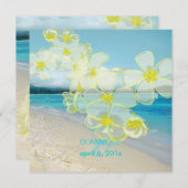 Sandstrand/Plumerias Hochzeit in Urlaubsort Einladung (Vorne/Hinten)