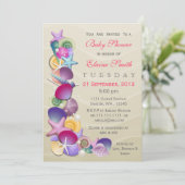 Sandstrand Thema Ozean Pink Baby Dusche Einladunge Einladung (Stehend Vorderseite)