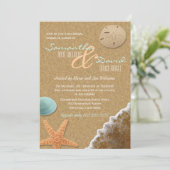 Sandstrand und Muscheln Beach Probe Dinner einlade Einladung (Stehend Vorderseite)